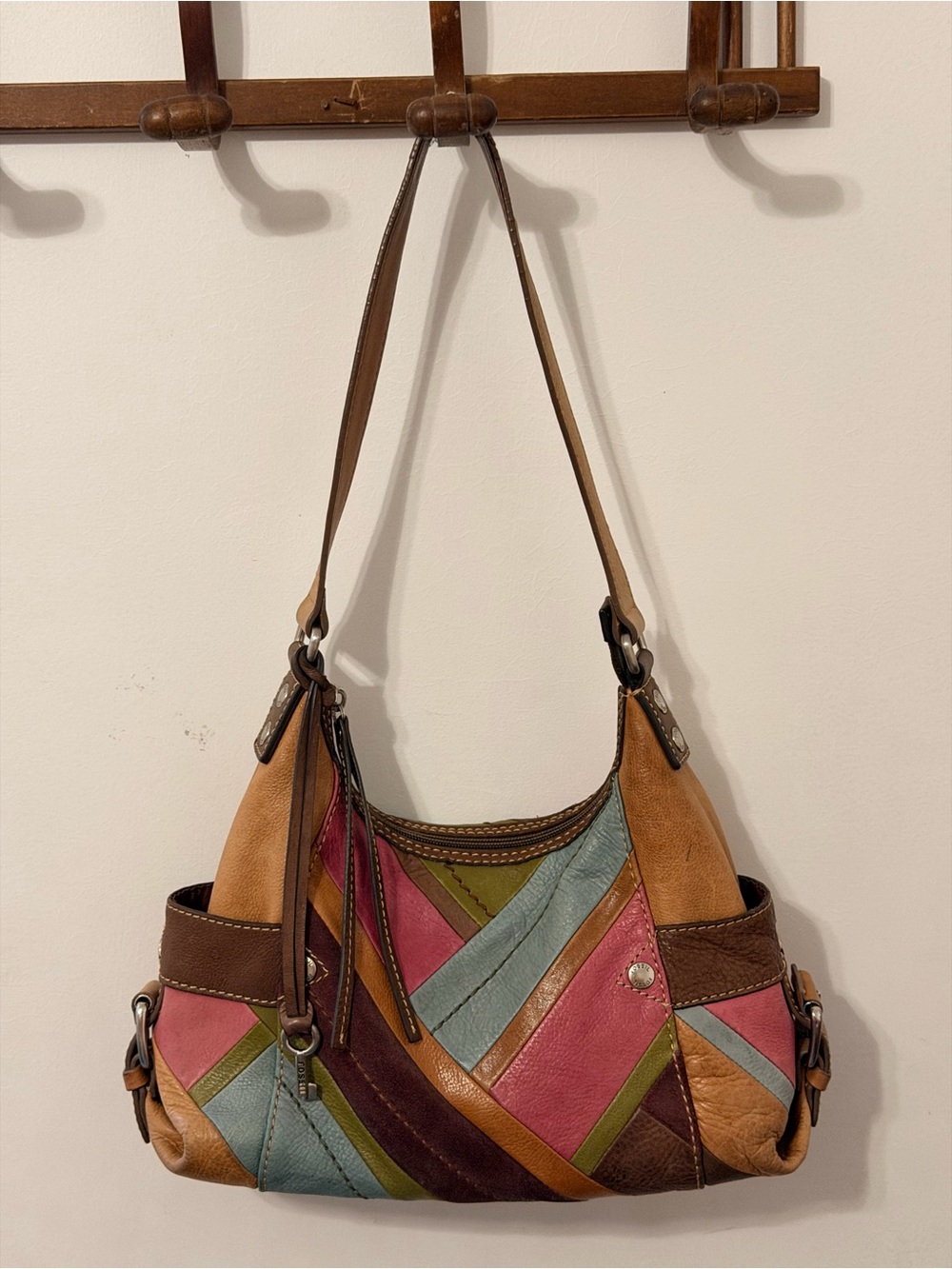 Vintage Y2K Fossil Leather Patchwork Shoulder Bag